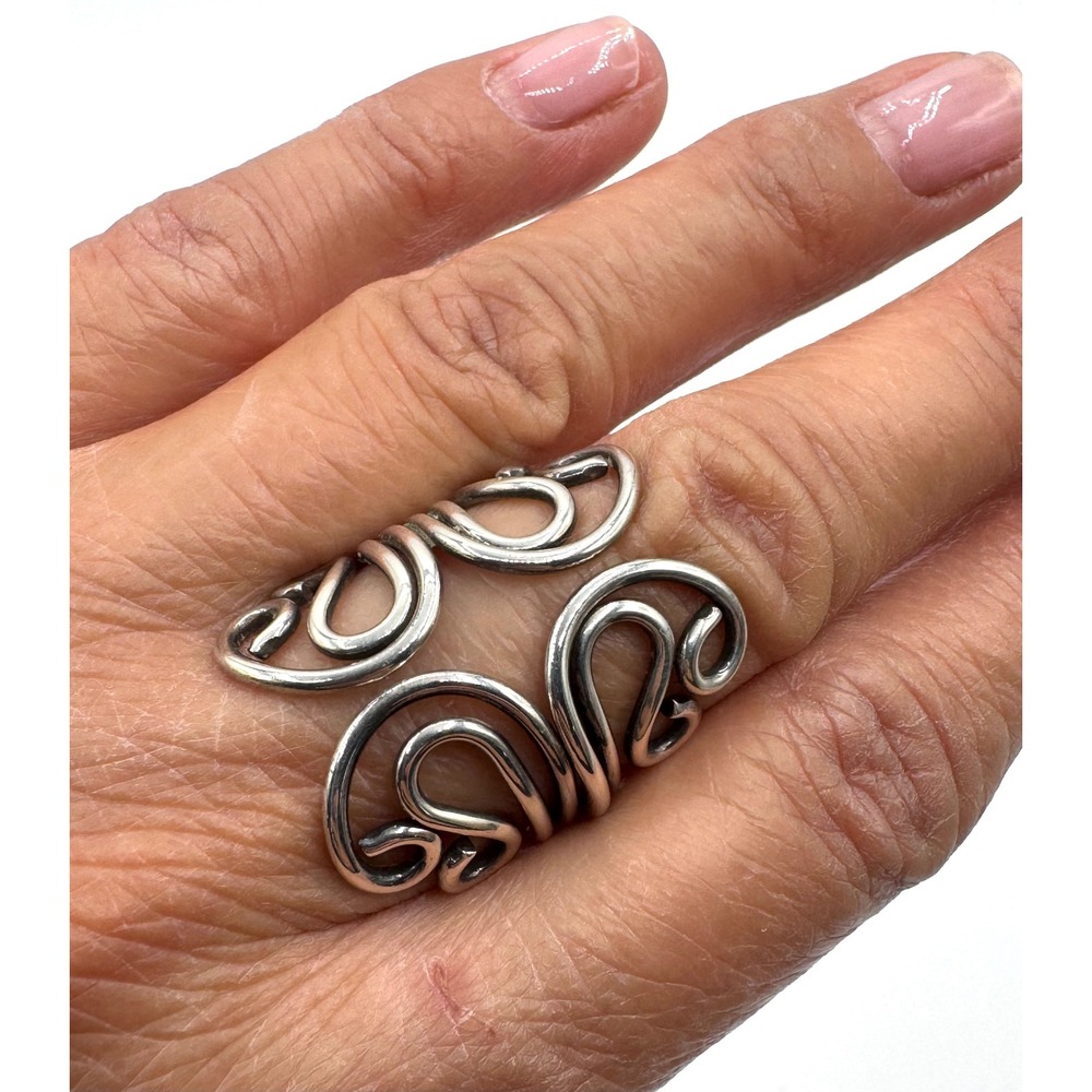 Sterling Silver 925 Scroll Filigree Wide Statement Ring Size 6.75 Openwork Band